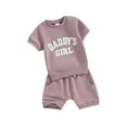 thumbnail image 2 of Musuos Baby Girl 2Pcs Spring Outfits 6 12 18 24M 3T Fuzzy Letter Embroidery Short Sleeve Tops + Shorts Set Toddler Clothes, 2 of 10