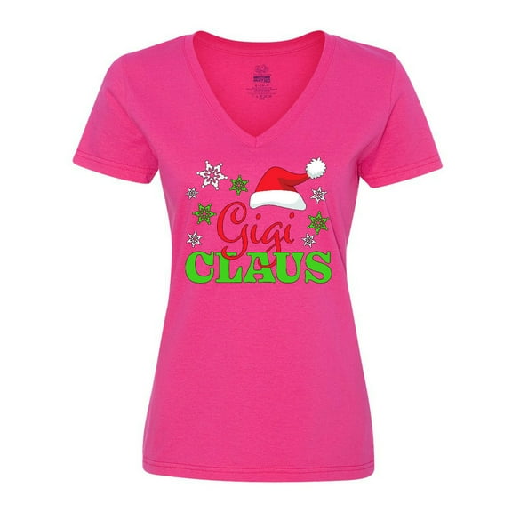 Inktastic Gigi Claus with Christmas Santa Hat and Snowflakes Women's V-Neck T-Shirt
