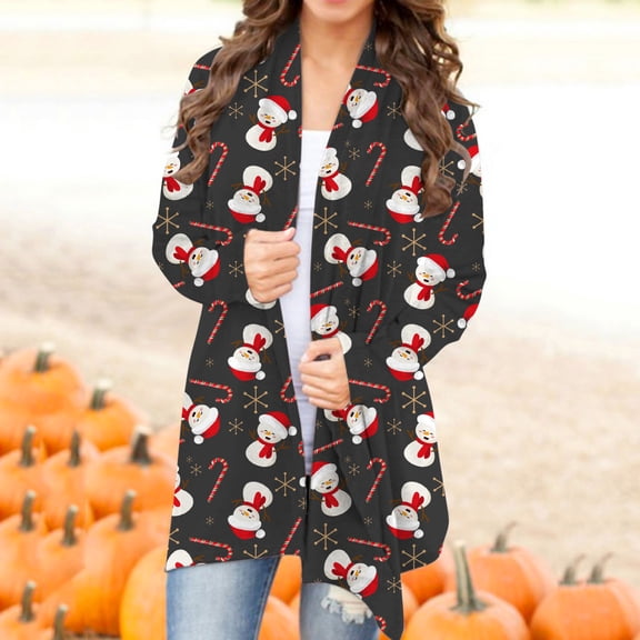 SDJMa Women's Lightweight Open-Front Cardigan Sweater Women's Christmas Long Sleeve Open Front Cardigan Funny Cute Pumpkin Coat Top