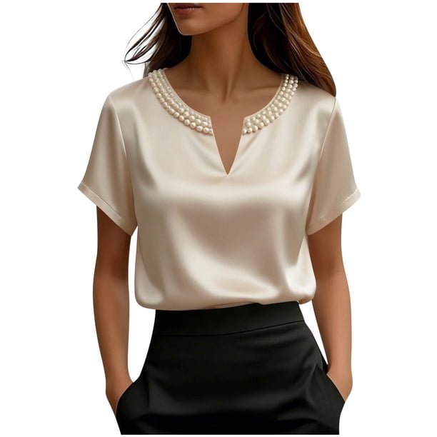 Eres Más Que Una Camisa de Puntuación de Prueba Moda de Verano de Mujer Color Sólido Casual Cuello en V Top de Manga Corta Mujeres Tops de Verano Casual