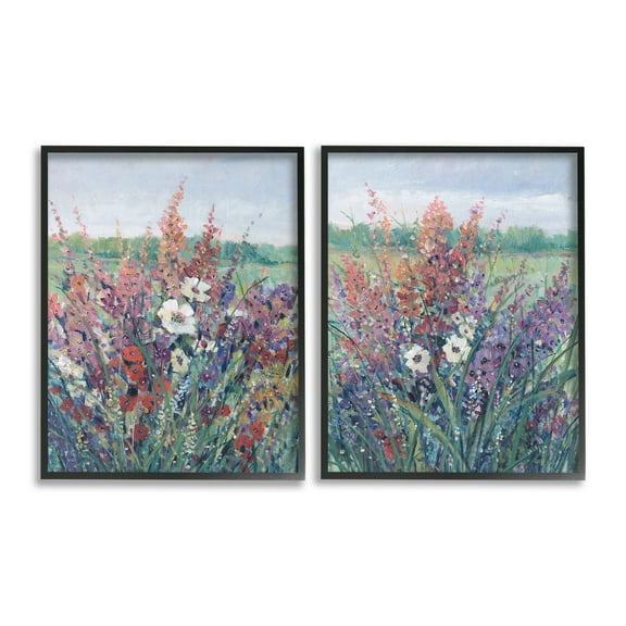 Stupell Industries Blooming Meadow Plants Botanical & Floral Painting Black Framed Art Print Wall Art, 11 x 14, Set of 2