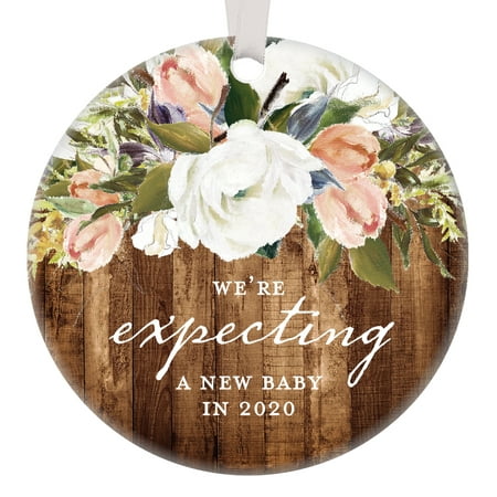 We're Expecting A Baby In 2019 Christmas Ornament Pregnancy Announcement Pregnant Reveal Gift Rustic Modern Farmhouse Floral Present Pretty 3