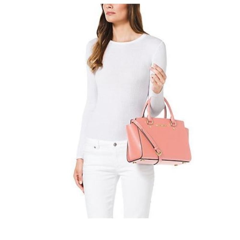 selma saffiano leather medium satchel soft pink