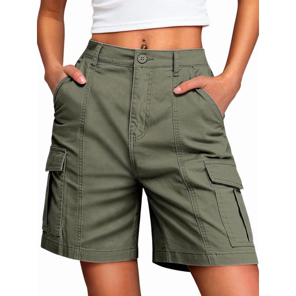 Women's Denim Pockets Cargo Knee Length Elastic Waist Jorts Shorts for Casual Summer Green S
