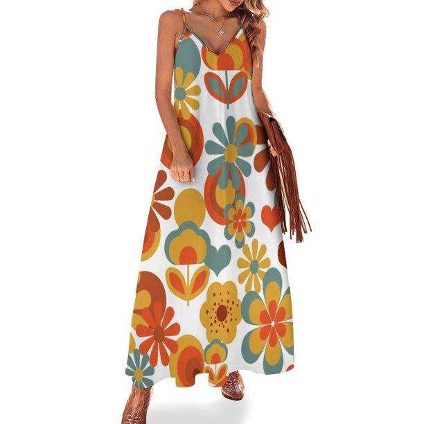 Vestido sin mangas Flower Power de los años 70, vestidos elegantes para mujer, rebajas, vestidos elegantes y bonitos para mujer