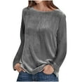 thumbnail image 2 of Spring Tops for Women Homenesgenics Velvet Tops for Women Fashion Women's Round-Neck Long Sleeve Solid Casual Shirt Blouse/Gray XXXL, 2 of 7