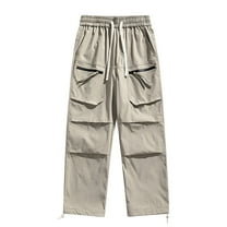 Qgtaibl Men's Cargo Pants Big and Tall Elastic Waist Drawstring Trouser Lightweight Straight Fit Running Hiking Athletic Pant with Pockets Beige (Mens 5X)
