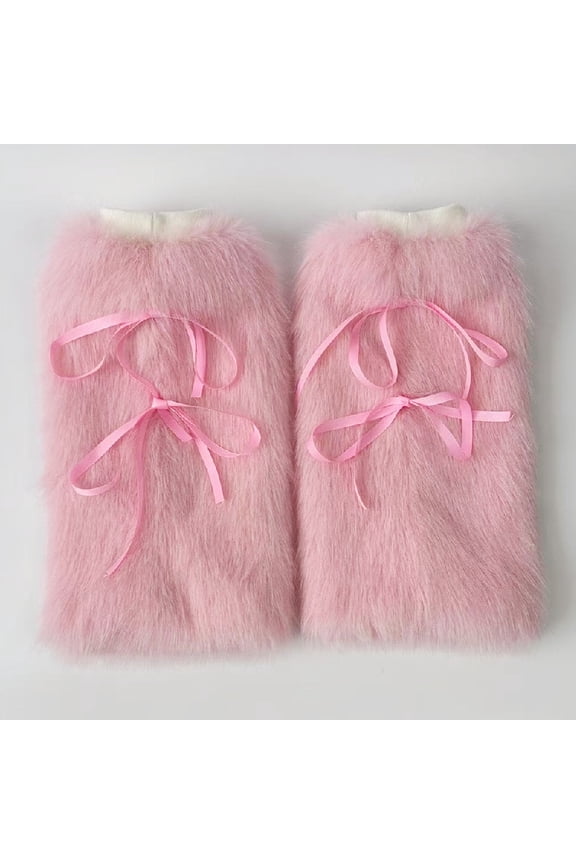 Women's Fuzzy Leg Warmers With Ribbon Bow knot Winter Y2k Soft Furry Sleeve Socks Boot Cuffs Covers For Party