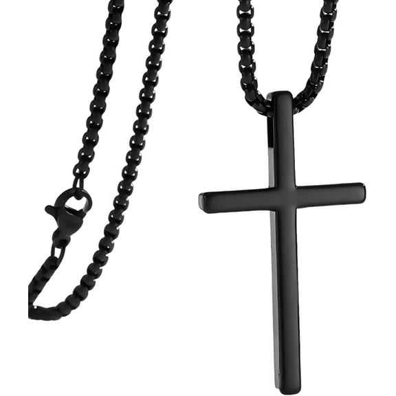 Comforso Men's Stainless Steel Cross Pendant Necklace,24 Inches Glossy Cuban Chain For Men Women,Literary Vintage Necklace Accessories With Crucifix For Christian Gift Easter Christmas