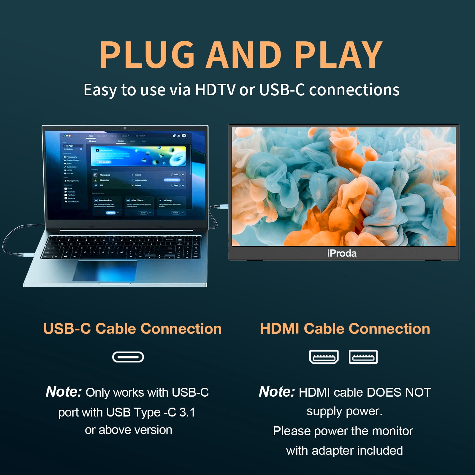 18.5-inch portable monitor, 1080P Full HD IPS gaming screen with 120Hz refresh rate and dual speakers, can be used as a secondary screen (cannot be used independently).