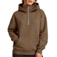 thumbnail image 2 of Weikingp Zip Up Hoodie Women Hooded Sweatshirt Athletic Jacket Zip Sweatshirt Cute Hoodies Plus Size Sweatshirts Sweat Jackets Workout Jackets Long Zip Up Hoodie Womens Quarter Zip Pullover Brown L, 2 of 7