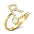 thumbnail image 2 of Capital R Initial Letter Pearl 925 Sterling Silver Gold Vermeil Women Valentines Day Gifts Ring Adjustable Front Open Valentines Day Gifts Ring Jewelry, 2 of 3