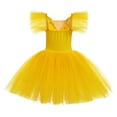 thumbnail image 3 of IBTOM CASTLE Toddler Girls Ballet Leotards Glitter Tulle Skirt Ruffle Sleeve Tutu Dresses with Hair Clip Dancewear Outfit 7-8 Years Yellow, 3 of 8
