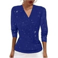 thumbnail image 3 of Jinhomg Womens Mesh Long Sleeve T-Shirts Glitter Sequin V Neck Ruched Cross Wrap Tops Dressy Casual Slim Fitted Blouse Ofertas relámpago de hoy Navy S, 3 of 7