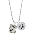 thumbnail image 1 of Delight Jewelry Silvertone Pebble Border Initial - T Silvertone Script Initial Disc - U - Charm Necklace, 20"+3", 1 of 4