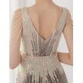 thumbnail image 5 of Women's V Neck Sequin Formal Evening Dress Tassel Bead Sleeve Mermaid Long Gown 1920S Party Maxi Military Dress, 5 of 6