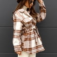 thumbnail image 4 of IROINID Manteau Décontracté Mi-Long pour Femmes à Carreaux avec Col à Revers, Khaki, 4 of 8