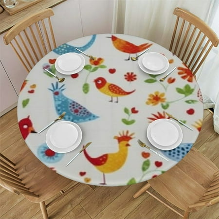 

Tllo0ord Vibrant Fitted Round Tablecloth Repetitive Chickens Eggs Colorful Doodle on Plain Background All Around Elastic Fabric Table Cover Yellow Blue 31-35