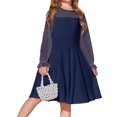thumbnail image 4 of Long Sleeve Girls Mesh Patchwork Dress Kids Children Dots Print A-line Knee Dress for 4-14 Years, 4 of 7