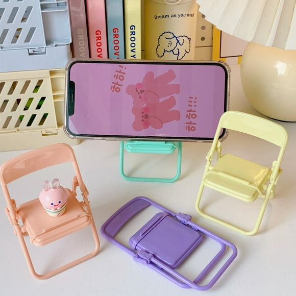 4 Pieces Mini Chair Cell Phone Stand Foldable Chair Cellphone Holder Stand Creative Candy Color Cute Phone Stand for Desk Funny Phone Chair Shaped Holder for Mobile Accessories