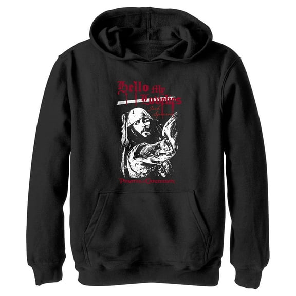 Boy's Pirates of the Caribbean: Curse of the Black Pearl Jack Sparrow Hello My Lovelies  Pull Over Hoodie Black Medium