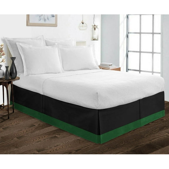 D.N.G. BEDDINGS Luxury 1 Piece Split Corner Two Tone Tailored Bed Skirt, Queen Size 15 Inch Deep Pocket, 800 Thread Count, 100% Egyptian Cotton, Solid Black/Green Color.