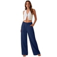 thumbnail image 6 of Dwellite Women's Wide Leg Cotton Linen Pants High Waist Straight Leg Dress Pants 2026 Casual Business Trousers with Pockets Navy XL, 6 of 7