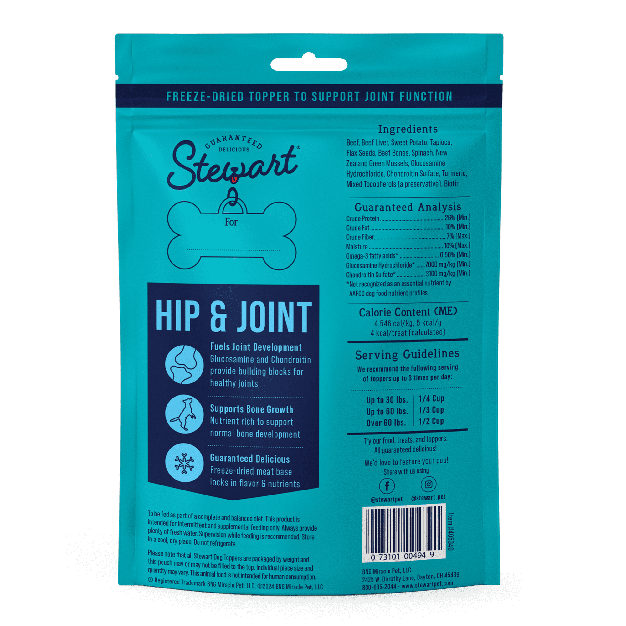 Stewart Freeze Dried Dog Food Topper Beef & Sweet Potato (Hip & Joint) - 4 oz. Pouch