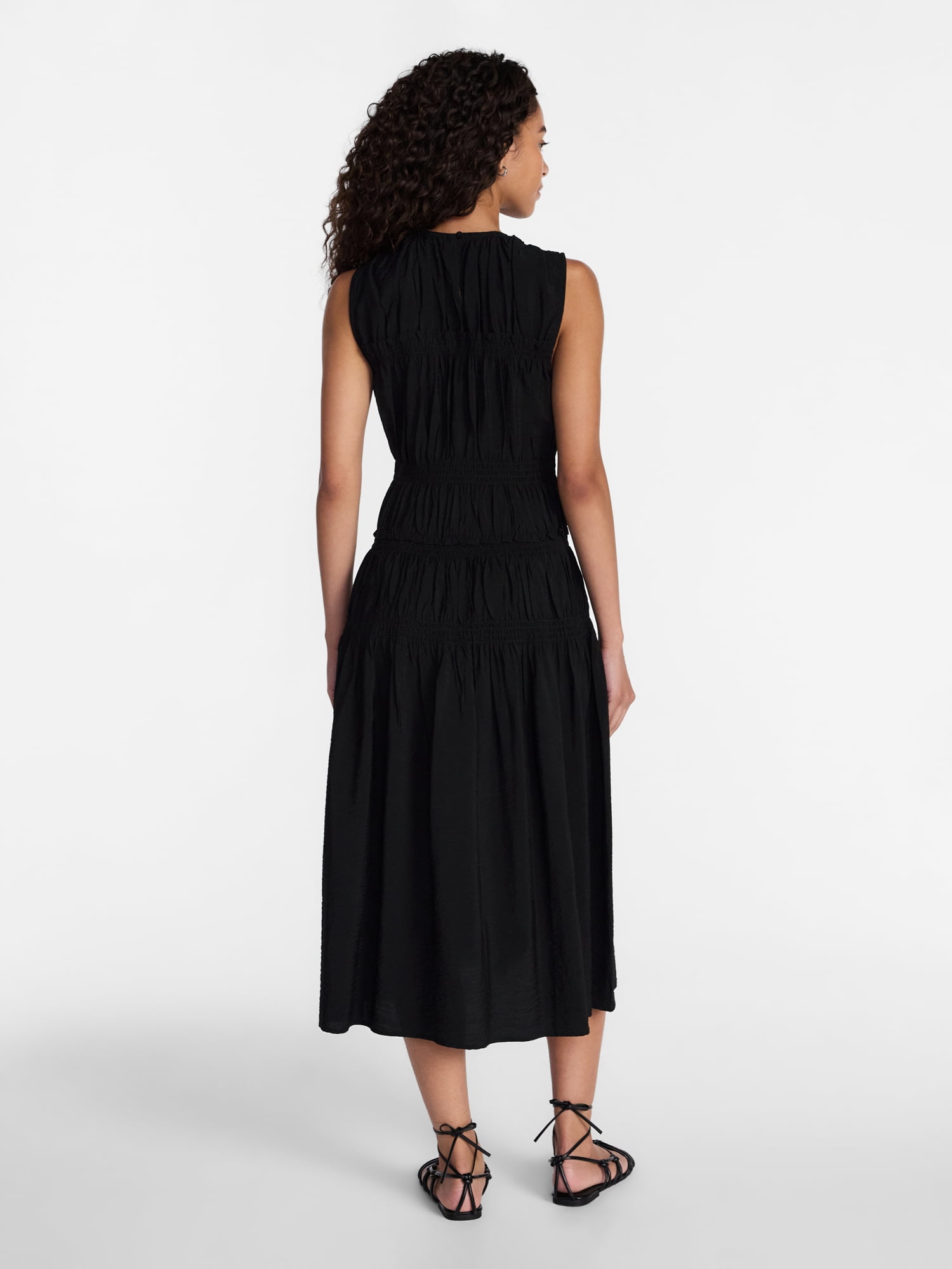 Time and Tru Women's Sleeveless Smocked Midi Dress, Sizes XS-XXXL