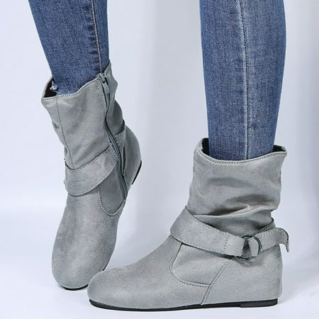

ZMHEGW Women Boots Zipper Heels Breathable Retro Short High Boots Shoes