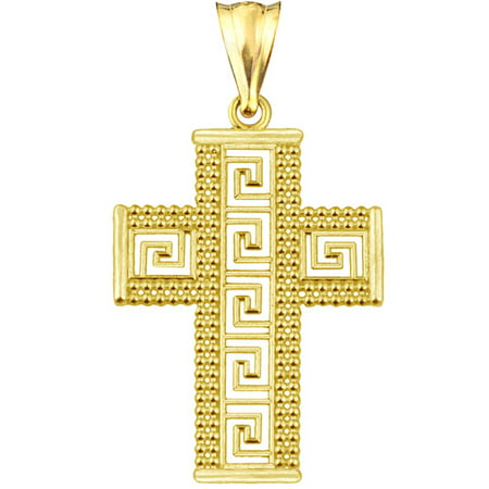 US GOLD Handcrafted 10kt Greek Key Cross Charm Pendant
