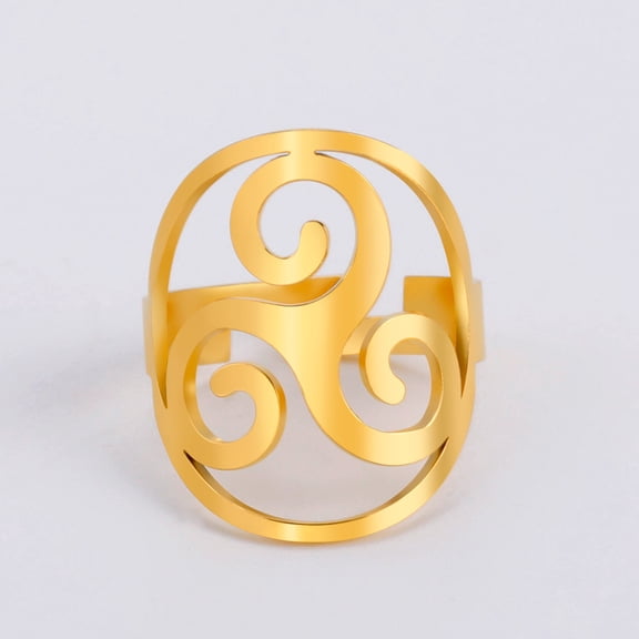 TEAMER Triskele Triskelion Stainless Steel Gold Ring Adjustable Women Jewelry Irish Symbol Triple Spiral Amulet