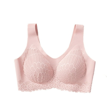 Clearance: Pack of Bras  Pack de sujetadores  Women s Seamless Underwear Without Steel Ring Gathered And Side Breasts Sports Lace Sleeping Bra SOPATENOR Pink L