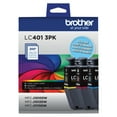 thumbnail image 1 of Cartuchos de tinta Brother LC401 originales de rendimiento estándar, paquete de 3, 1 of 8