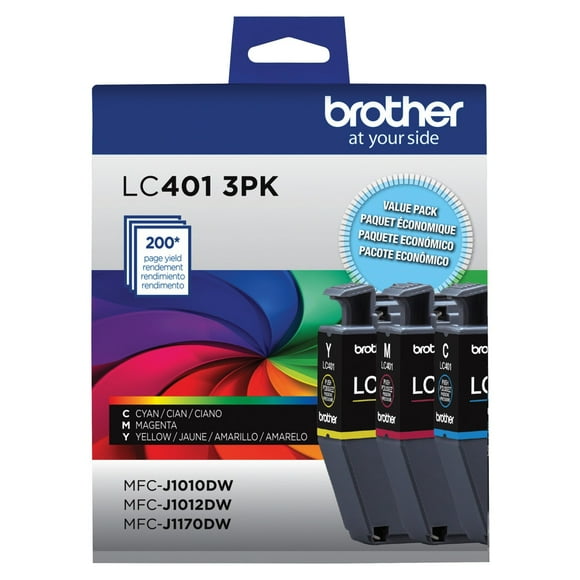 Cartuchos de tinta Brother LC401 originales de rendimiento estándar, paquete de 3