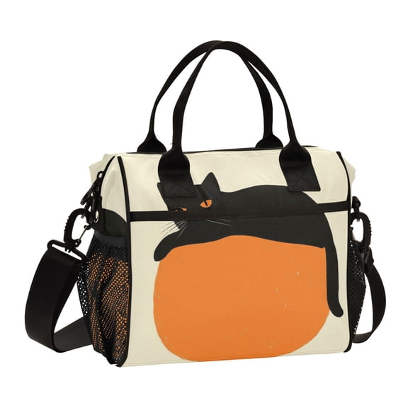 FORMRS Insulated Lunch Bag for Work School Unisex Large Capacity Cooler with Shoulder Strap, Black Cat Orange Ball