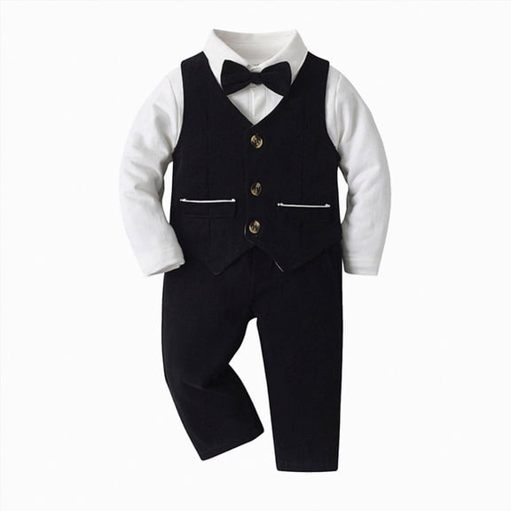 Kaprioy Baby Boy Winter Clothes Baby Boys' 3 Pcs Gentleman Set with Shirt,Bowtie,Lattice Vest and Pant Formal Outfit Suits Tuxedo Wedding Party Suit
