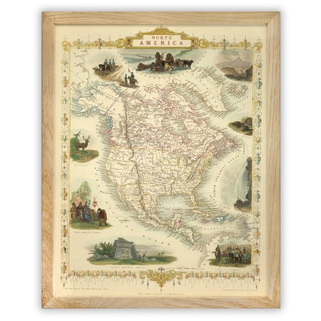 North America 1851 Antique Map Wall Art 11x14 Framed Poster Ready to Hang Vintage Cartography Atlas Illustration Historical Geography Exploration Travel History Decor for Library Study Home Office