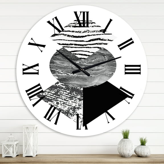 Designart 'Tropical Palm Leaf With Abstract Geometry Shapes I' Modern Wall Clock