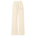thumbnail image 3 of LRen Girl's Bowknot Baggy Sweatpants Cute Straight Leg Athletic Pants with Pockets Clothes for Teen Girls Back To School Pants,Beige,8-9 Years, 3 of 5