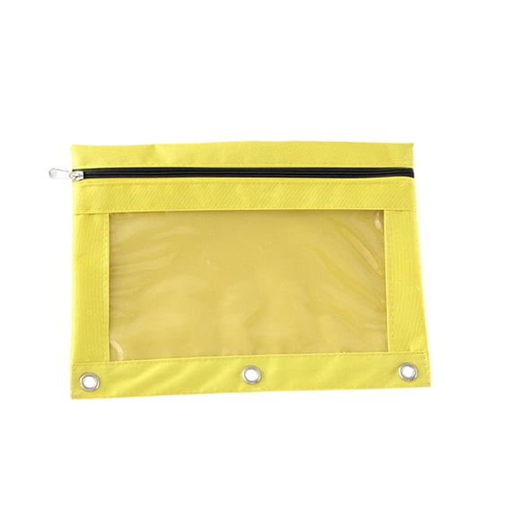 JHyouerji 2 Pack B5 3 Hole Oxford Cloth Zipper Pencil Pouch 10x7 Inch,Clear Window Detachable 3 Ring Binder Stationery Storage Bag for Office Document Organizer