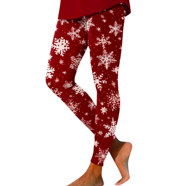 Gibobby Leggins termicos mujer Leggings para mujer Moda Entrenamiento Leggings Navidad Impresión Color Bloque Pantalones Elástico Leggings(Rojo,CH)