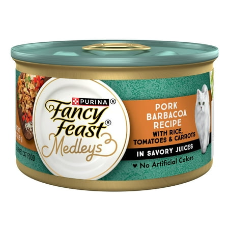 Purina Fancy Feast Medleys Wet Cat Food Pork Barbacoa with Rice Tomatoes and Carrots in Savory Juices 3 oz. Can