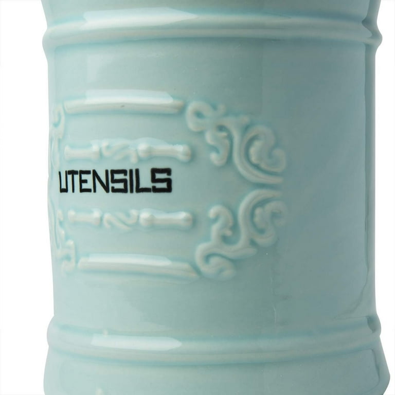 French Blue Ceramic Utensil Holder Vintage Style