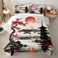thumbnail image 2 of Homewish Red Cherry Blossoms Bed Spread Queen,Sunset Ink Painting Queen Coverlet Set,3-Piece, 2 of 7