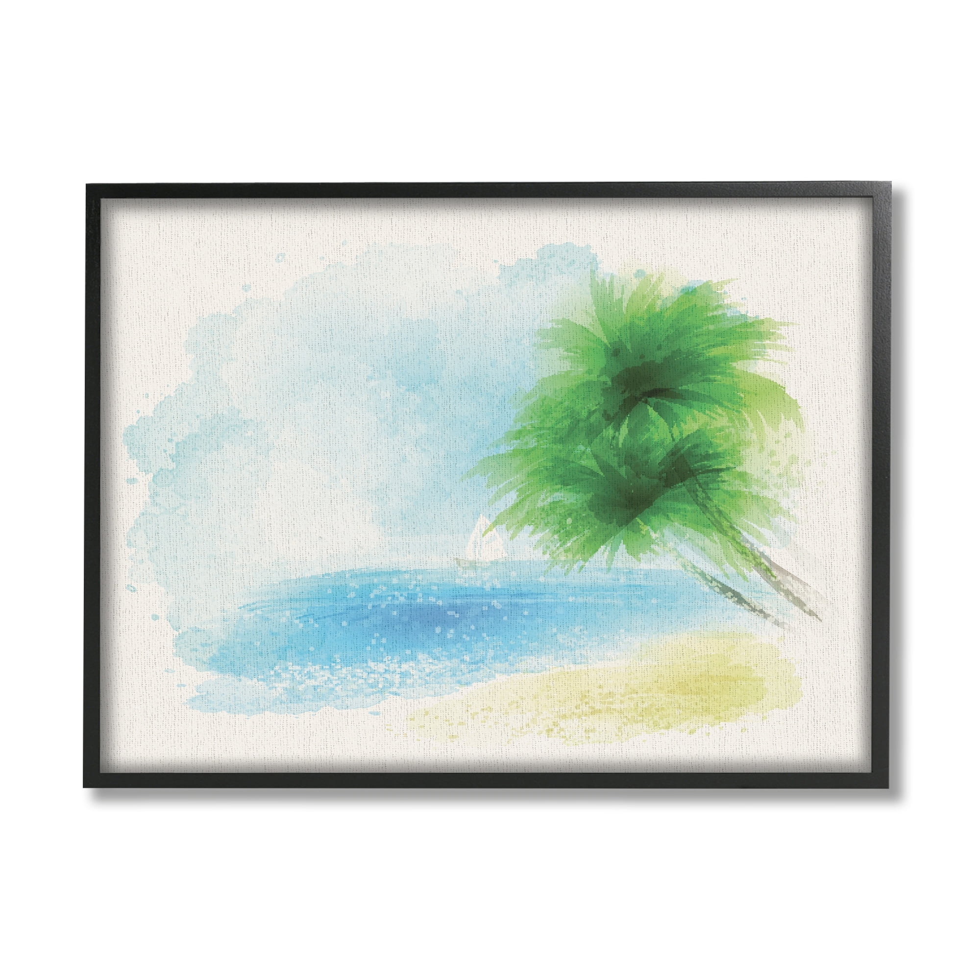 Stupell Industries Simple Palm Tree Beach Painting Coastal Painting White Framed Art Print Wall Art