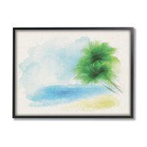 Stupell Industries Simple Palm Tree Beach Painting Coastal Painting Black Framed Art Print Wall Art
