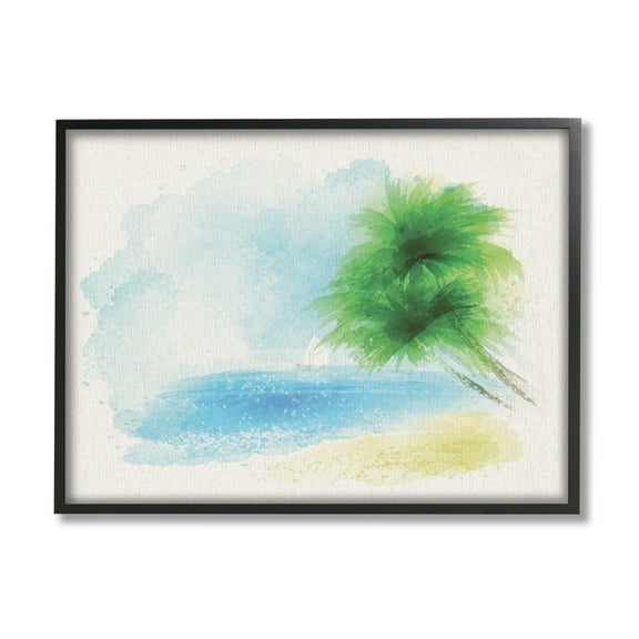 Stupell Industries Simple Palm Tree Beach Painting Coastal Painting Black Framed Art Print Wall Art