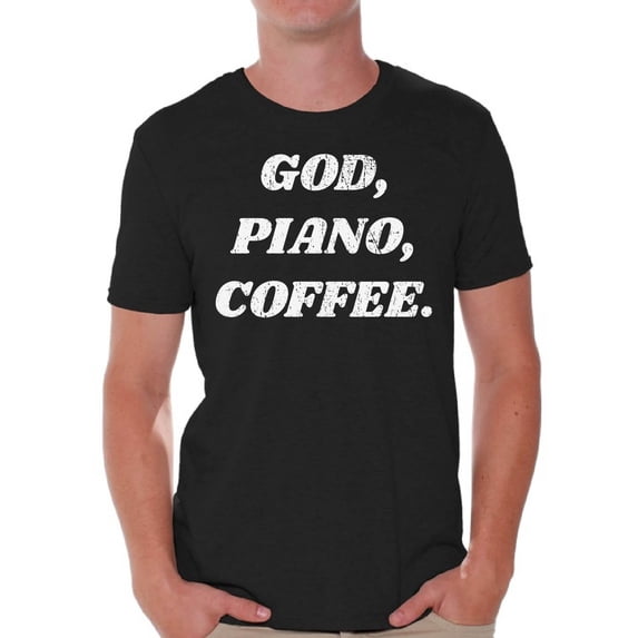Awkward Styles God Piano Coffee T Shirt for Men Christian Mens Shirts Christian Clothes for Men Religious Shirt Christian Birthday Gifts Jesus Shirts Coffee Clothing God Piano Coffee Mens Shirt