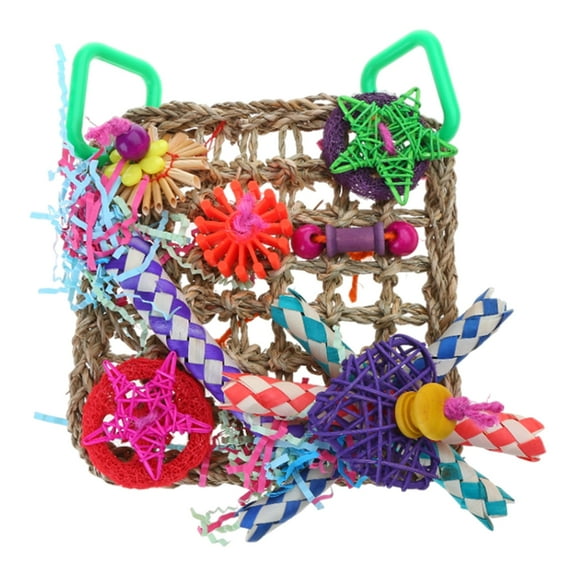 AOOOWER Seagrass Foraging Toy Wood Chew Toys on Natural Rope Forage Hanging Chewing Fun for Cockatiel Budgie Finch Canary